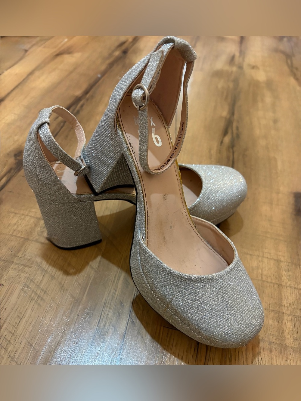 Mix No. 6 Charlotte Silver Glitter Heels Womens Sz 6.5